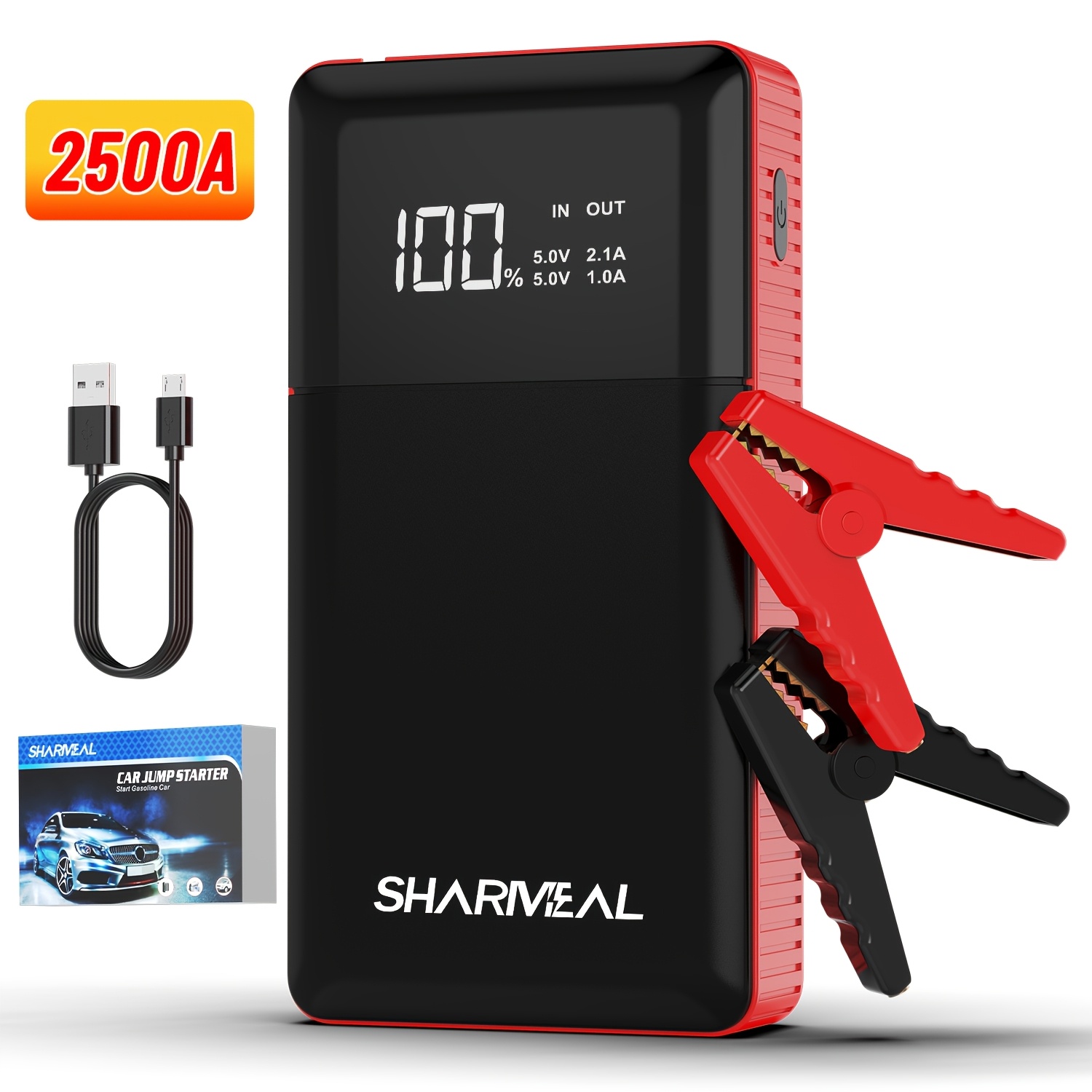 TEMU Sharmeal 2500a/3000a Portable Car Jump Starter, Jump Starter, Jump Starter Accessories, Car Accessories Tools, Led Lights, Trolley Battery Charger, 12v Battery Charger