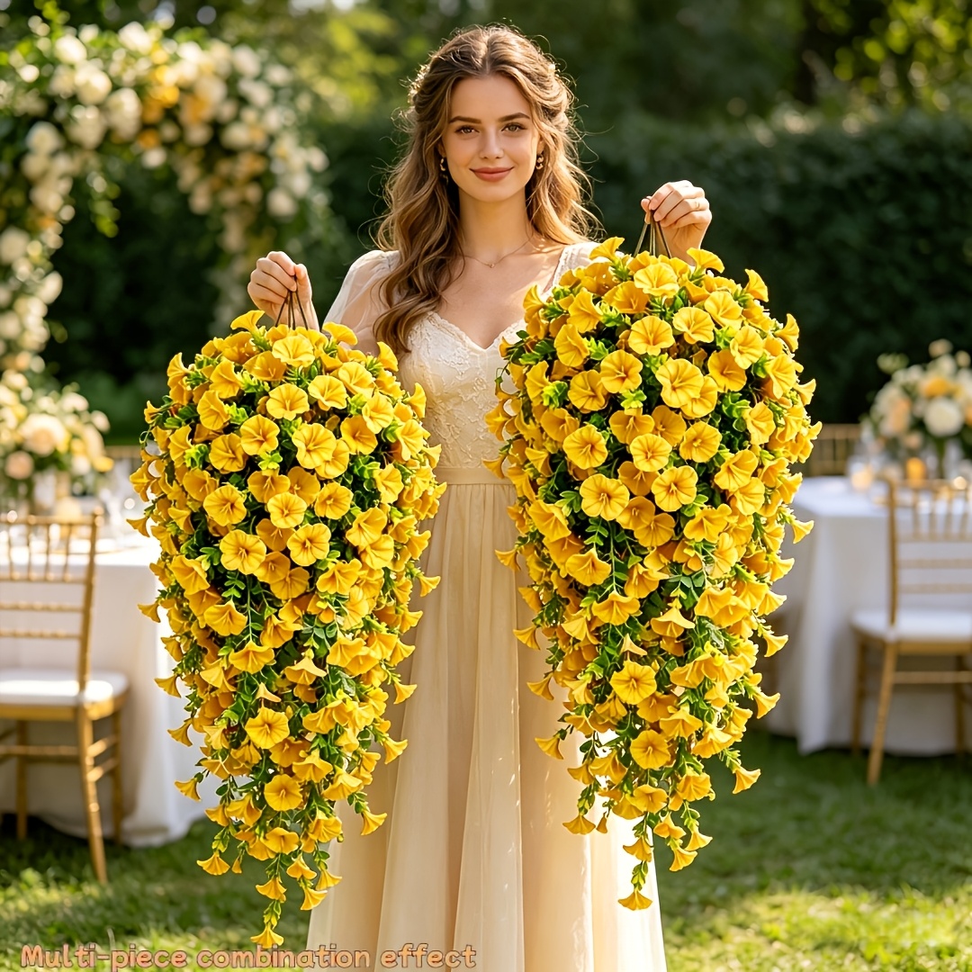 2 Large     Artificial   Decorations, Artificial Plant Hanging Flowers | Bright Flowers And Eucalyptus Leaves Matching Decorations | No Required | Maintenance-Free Artificial Flowers | Very Suitable for Home | Cou