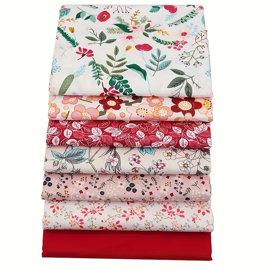 Set Of 7 Flower-patterned Fabric Bundles Made From Quilting Cotton, Pre-cut Into Squares For , Sewing, And Crafting Projects