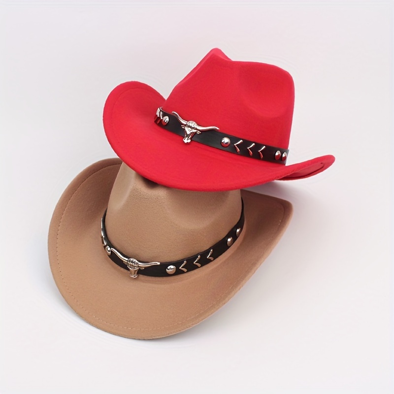 2189 Red And Black Cowboy Hats For Men & Women With Western Hat Bands, 1pc stylish red cowboy hat black embroidered band - Temu main image 3
