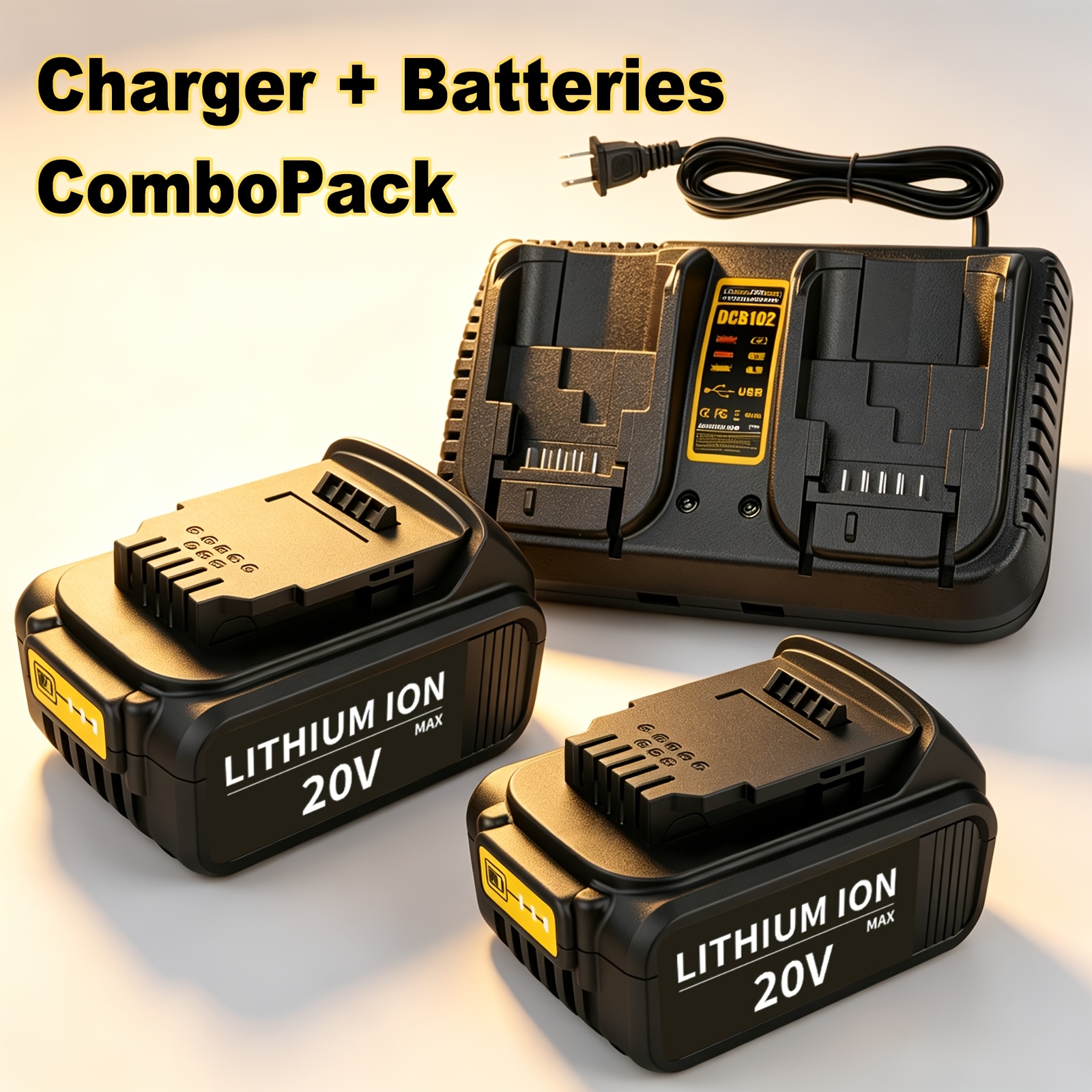 TEMU Lot de deux batteries et 20V 6500mAh pour de batteries lithium for Dewalt 12V-20V MAX, rapides à double port, sortie 2.0A avec interface USB,