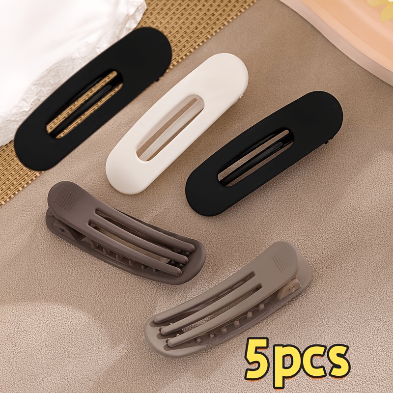 TEMU 5pcs Elegant Matte Straight Curved Hair Clip, Suitable For Women - Polymer Non-slip Teeth Hair Clip, Rectangular Design, Stable And Secure Hold,