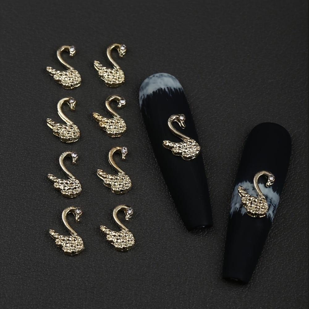 10pcs Of 3d Alloy Nail Art Decorations Featuring Swan Nail Charms, Rhinestones, And Nail Drills, Perfect As A Gift For This Black Friday, Including Nail Gems And Supplies