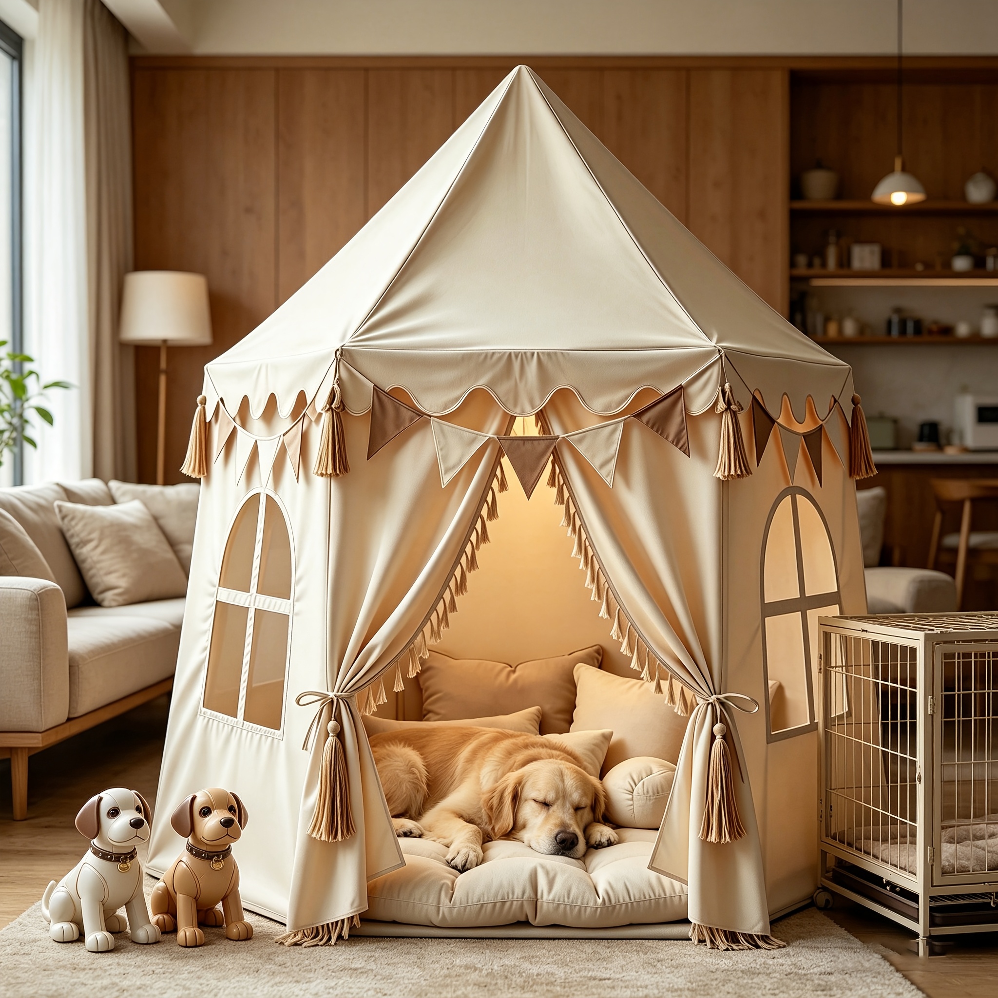 TEMU Luxury Large Pet Tent For , Premium Castle Bed With Tassels & Window, Indoor/outdoor Portable Dog House, Breathable & Soft Kennel For Large