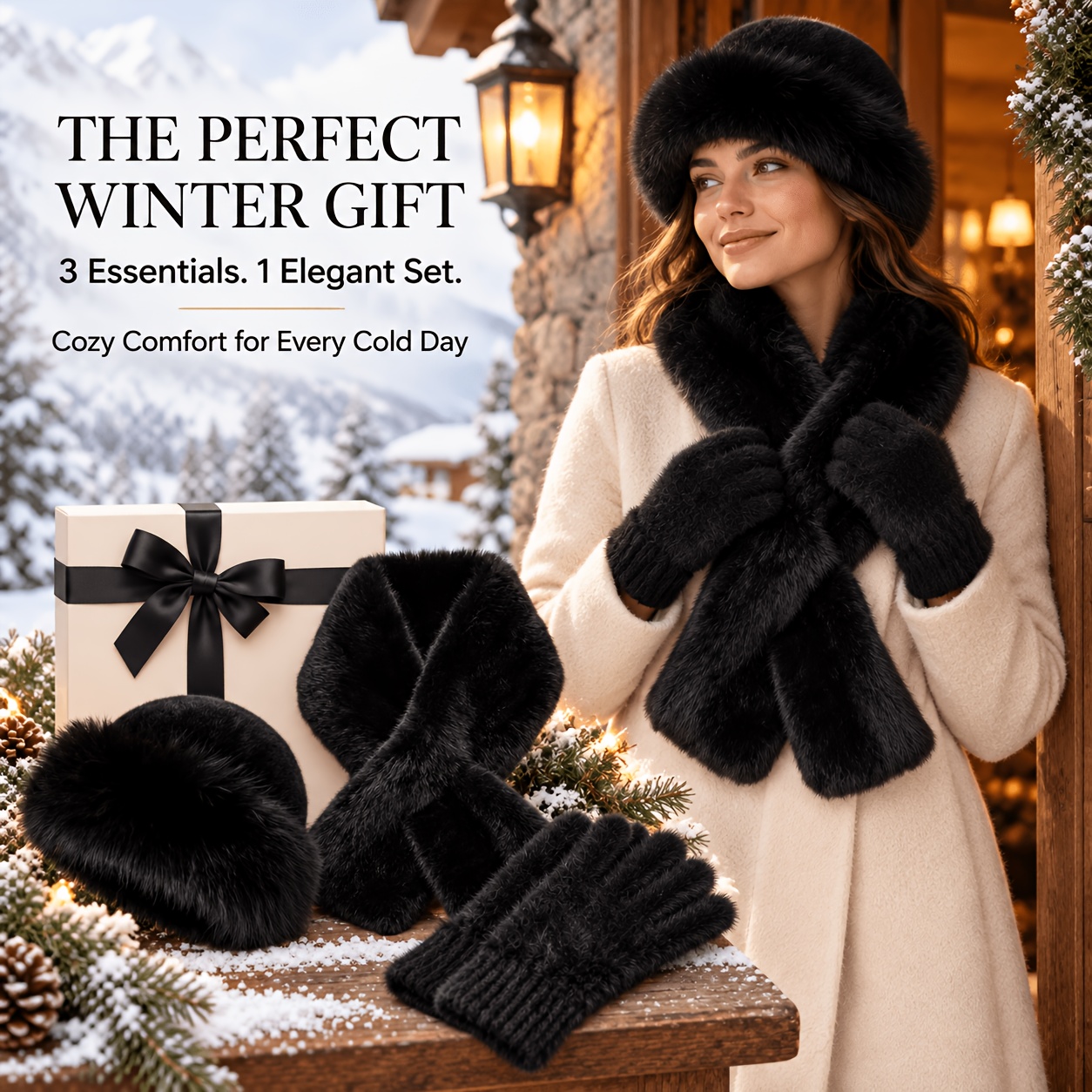 TEMU d'hiver parfait ! Ensemble élégant et chaud de 3 pièces en peluche, comprenant un bonnet, une écharpe et des gants, offrant une confortable