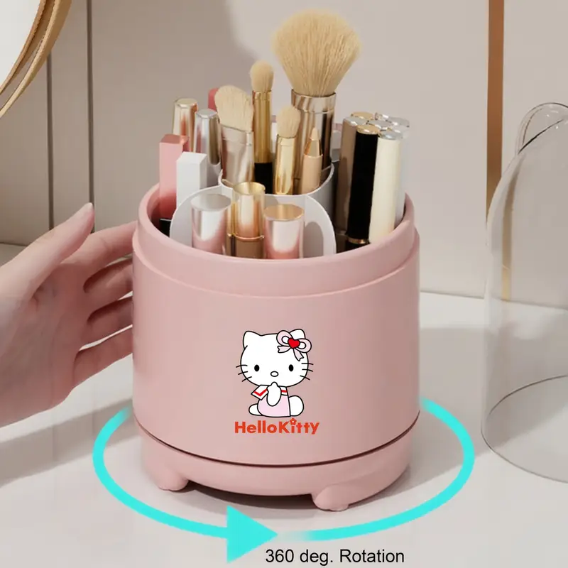 for 360 rotating makeup brush organizer with transparent lid cute polished white dustproof moisture resistant desktop storage box for bathroom vanity makeup brushes for vanity character decor Product details 2