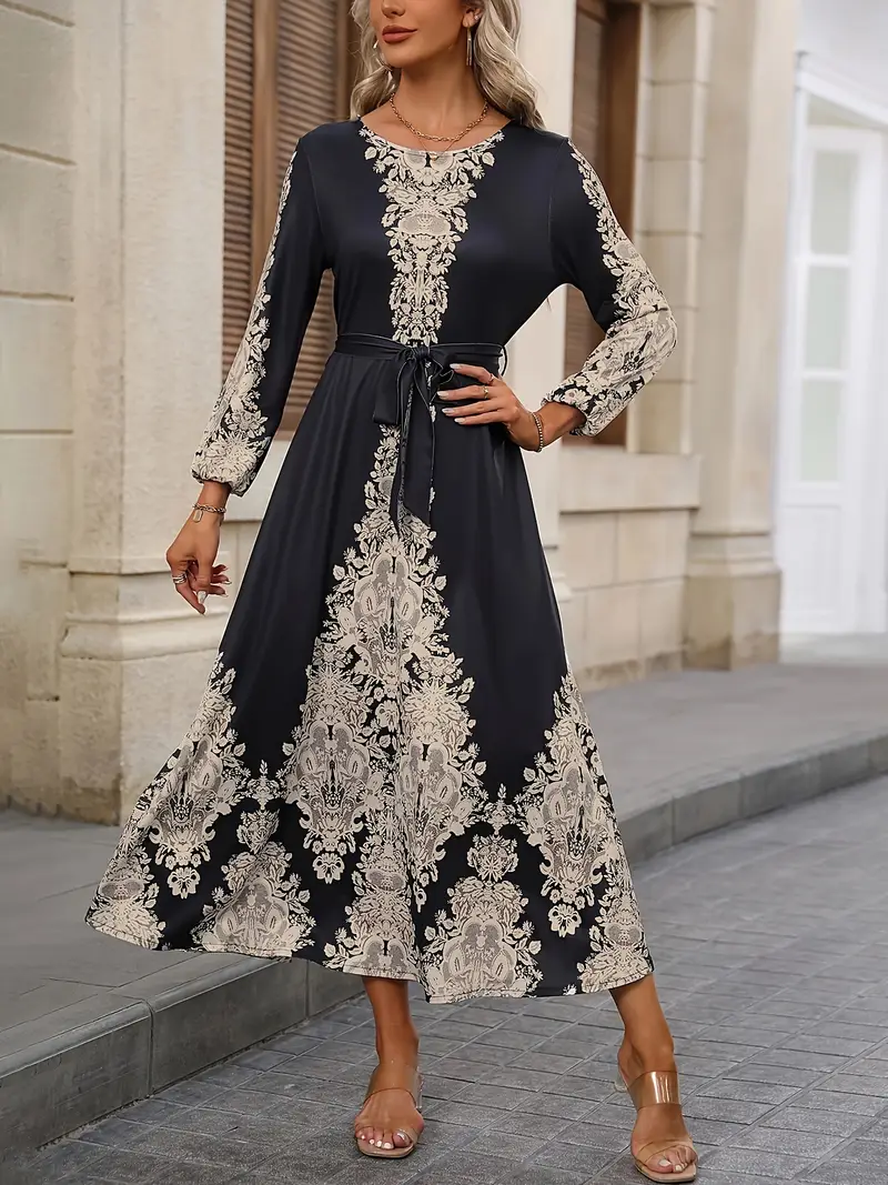 a stylish long sleeve a line maxi dress ethnic patterns - Temu a stylish long sleeve a line maxi dress ethnic patterns - Temu