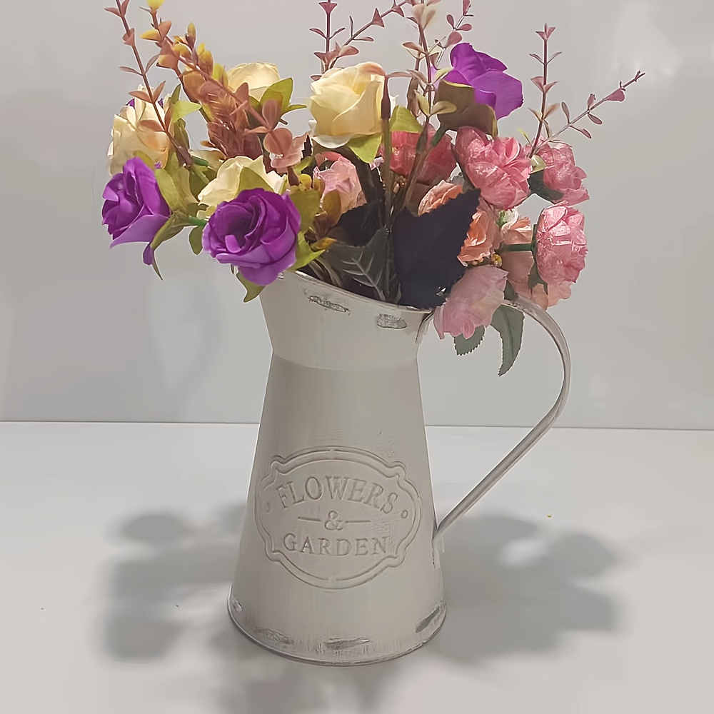 

Vintage Metal Flower Bucket - Rustic Iron Cylinder Vase For Fresh & Dried Flowers, Home Decor Accent Flower Vases Home Decor Vintage Vase