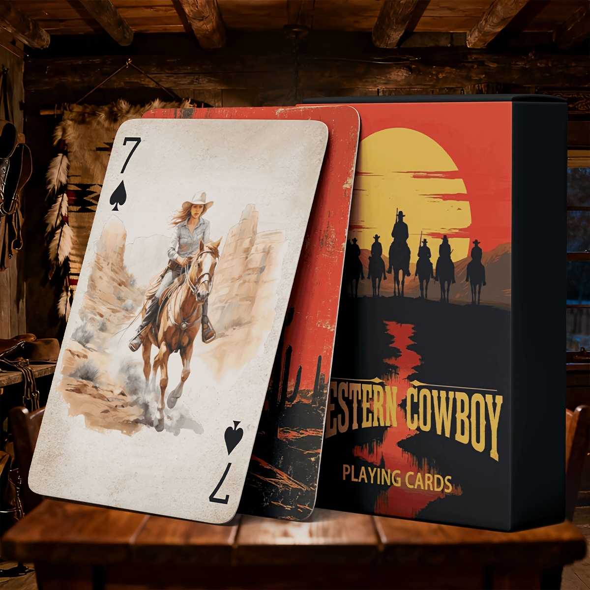 TEMU Carte da Gioco Vintage, Spirito da Cowboy��Carte da Gioco a Tema Cowboy Western, 54 Carte Uniche e Squisitamente , Stampa Ultra-HD, Laminazione