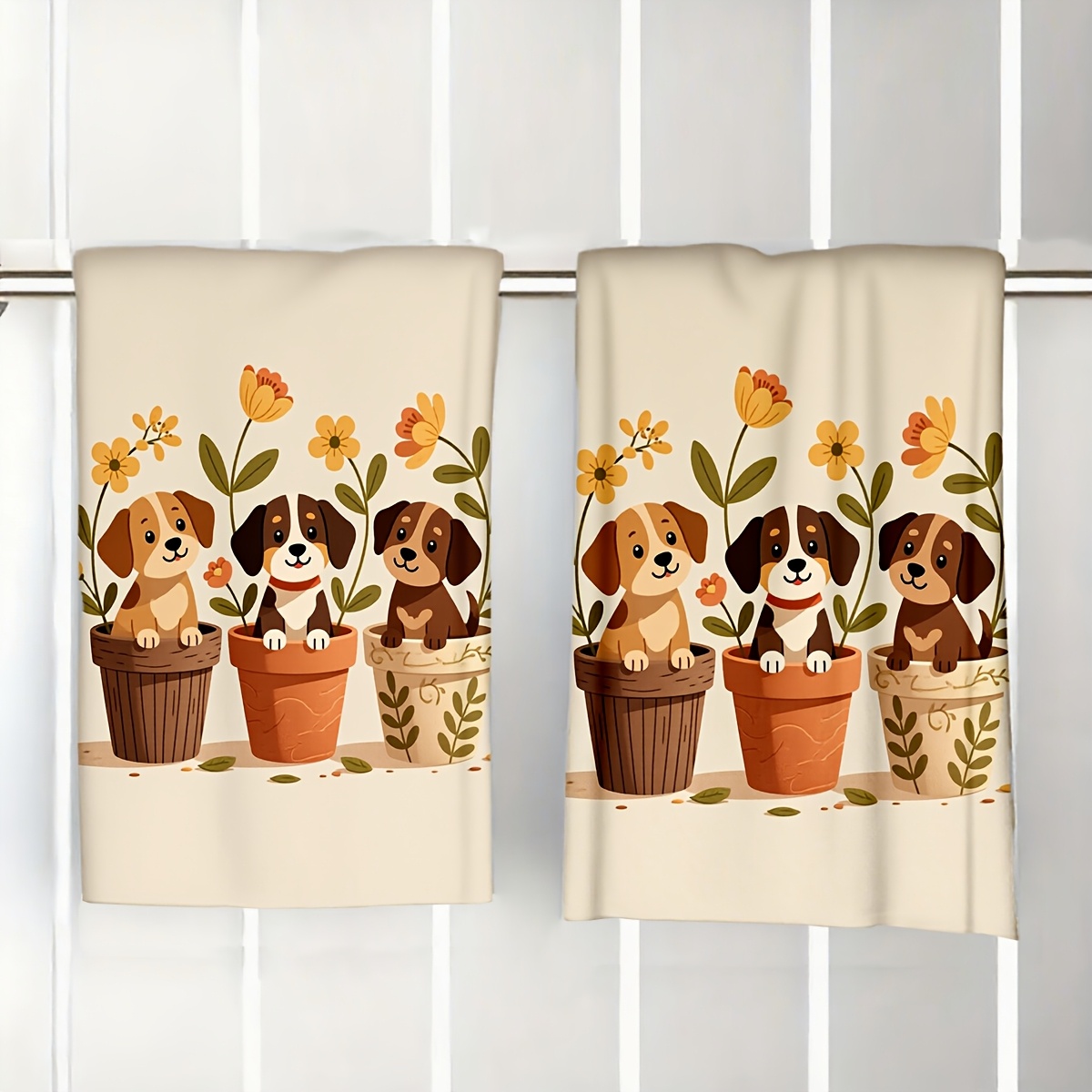 TEMU 2pcs Pack Cute Puppy Cleaning Cloths - Soft Absorbent Microfiber Kitchen Towels Suitable For Cooking, Dish Drying & Multi- Use, Soft Towel