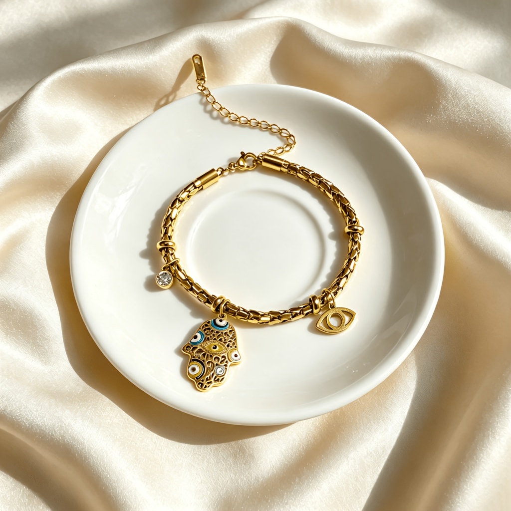 TEMU Pulsera de 1 pieza para mujer, de acero inoxidable con de , colgante hueco de bañado en oro con de esmalte y dije de circonita cúbica sintética,