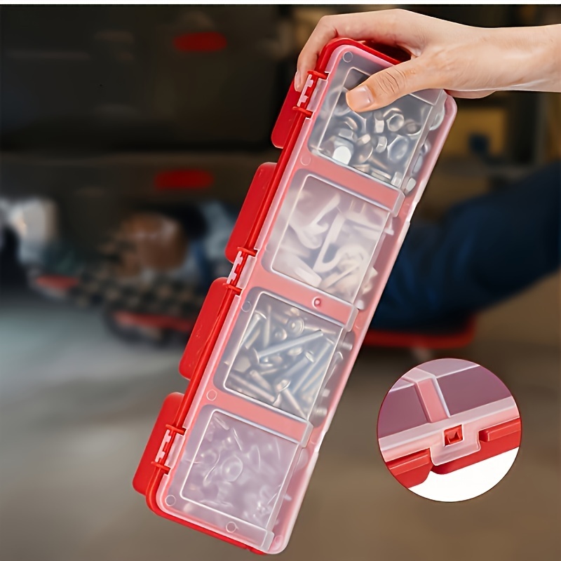Image of Itechjoy Small Plastic Storage Box With 4 Compartments For Screws | Organizer For Hardware, Bolts, Nuts, Nails, And Tools | Sorting Bin With Lids For Organizing For Garage Workbench