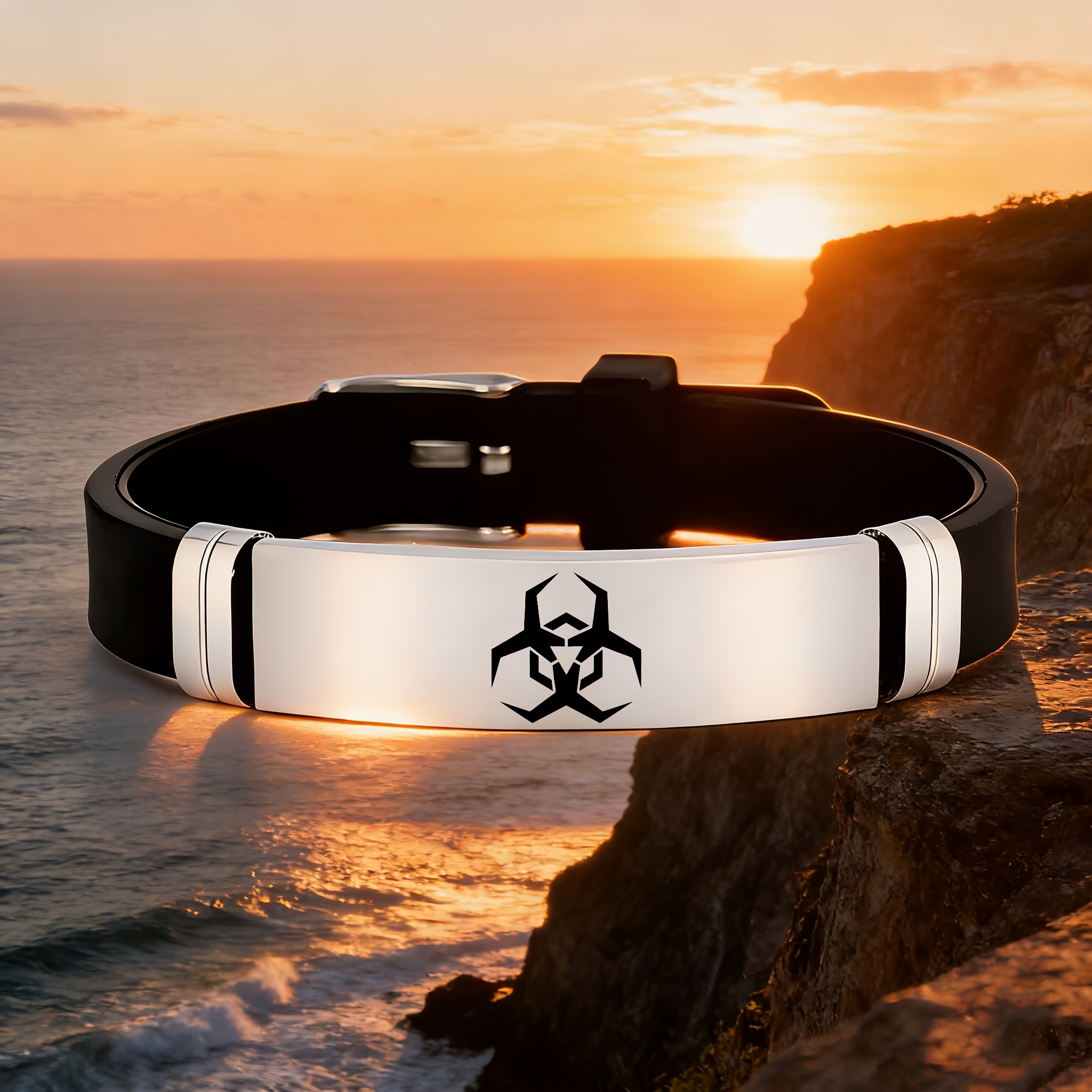 Rugged Pattern Stainless Steel Silicone Bracelet, Daily Wear