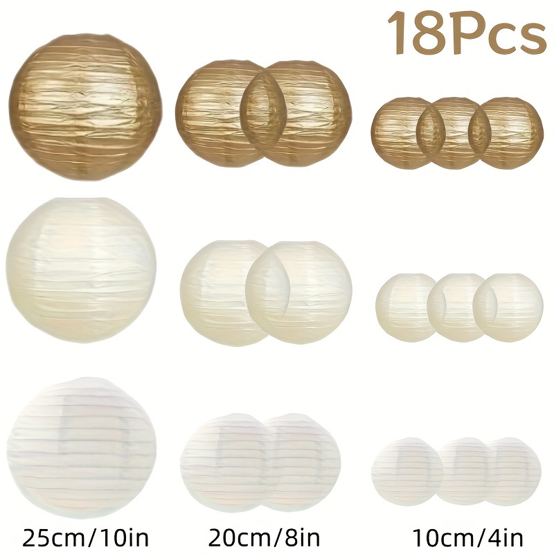 18pcs Golden Paper Lanterns - Round Hanging Decorations For Christmas, Weddings, - Versatile Home & Outdoor Decor In Golden/ivory/white