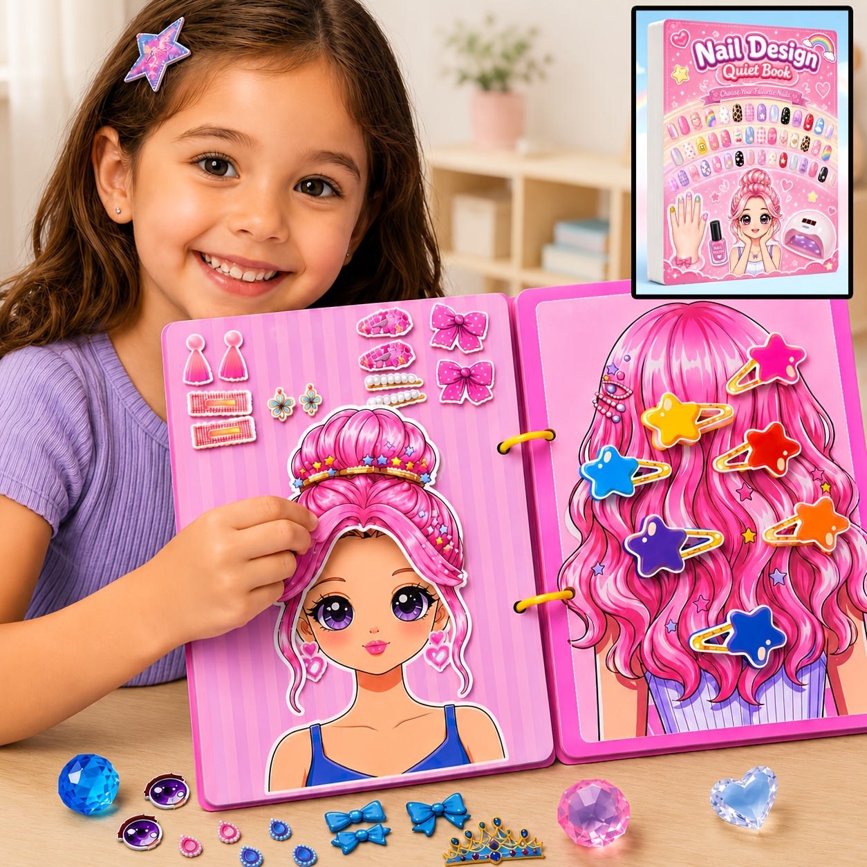 TEMU Dress-up Busy Quiet Book, Hair Styling & Makeup Nail Activity Book, Reusable Busy Book, Beauty Hair Makeup Nail Salon Pretend Play Game, Early