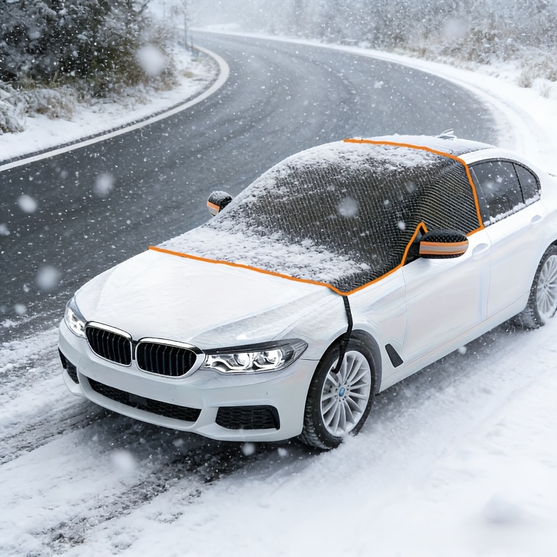 TEMU Heavier-duty, Thickened Car Snow Cover With Orange Piping. Wind-resistant And Suitable For Various Car Models. To Install And Remove