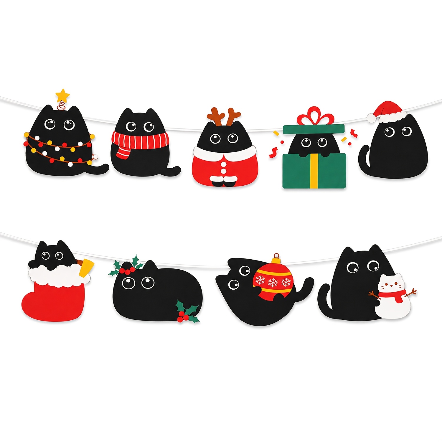 TEMU Ensemble de bannière de Noël de irrégulière avec motif de de dessin animé, guirlande lumineuse, écharpe, chaussette de Noël, cadeau, houx, de