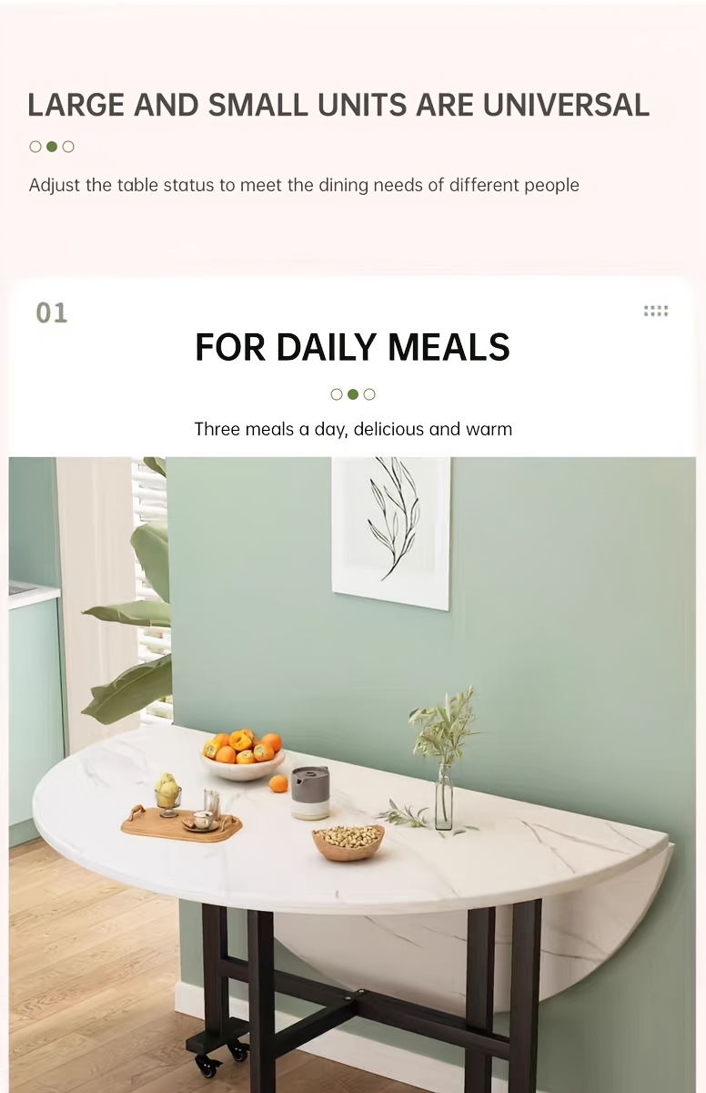 现代可折叠圆形餐桌，带 6 个轮子，可伸缩蝴蝶厨房桌，碳钢支架，小空间多功能折叠设计，硬木和人造木结构 商品详情 0