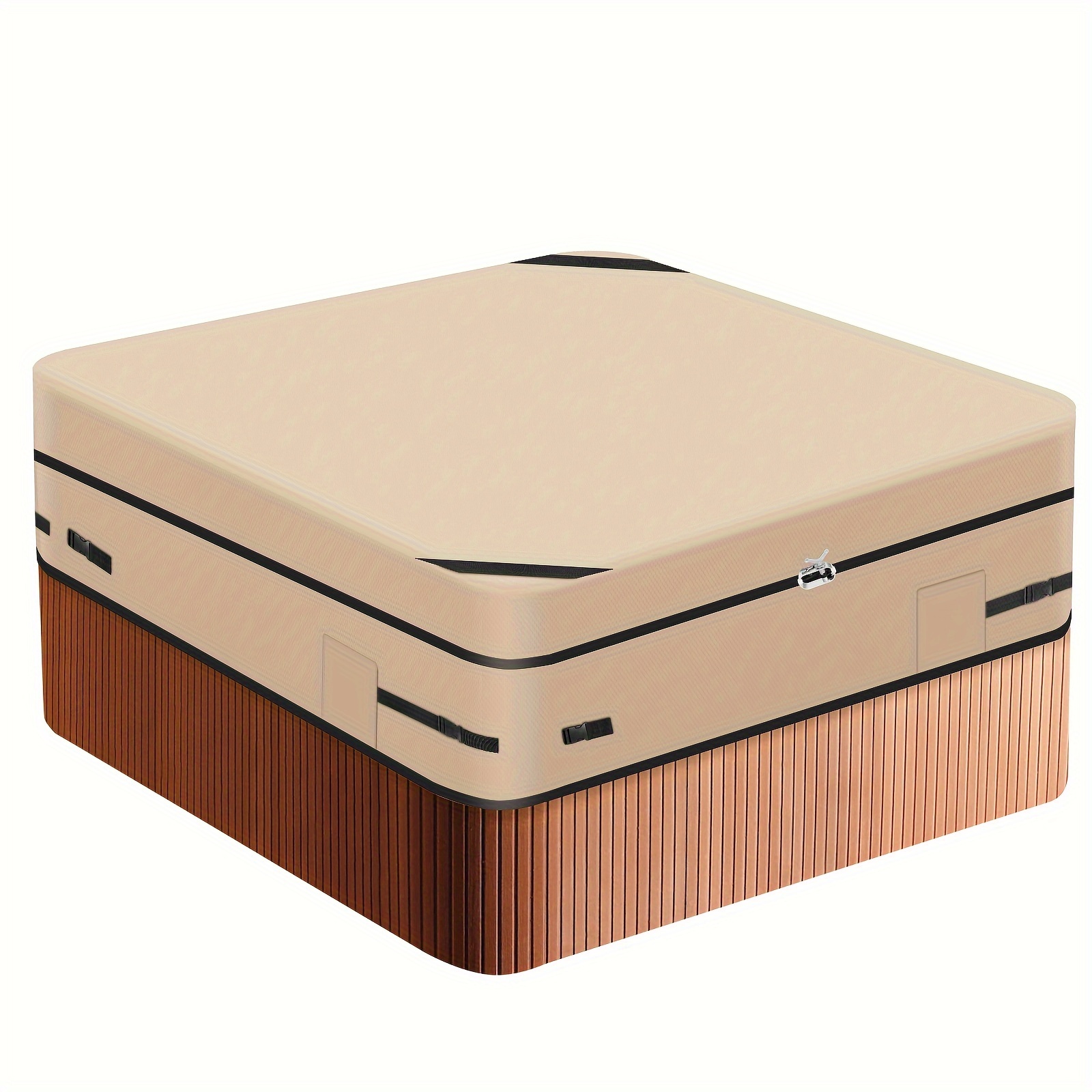 Su Geçirmez Spa Jakuzi Kapağı - Dayanıklı 600D Oxford Kumaş, UV ve Rüzgar Geçirmez, Yırtılmaya Dayanıklı, 203,2cm x 203,2cm x 50,8cm Açık Hava Jakuzilerine Uyar