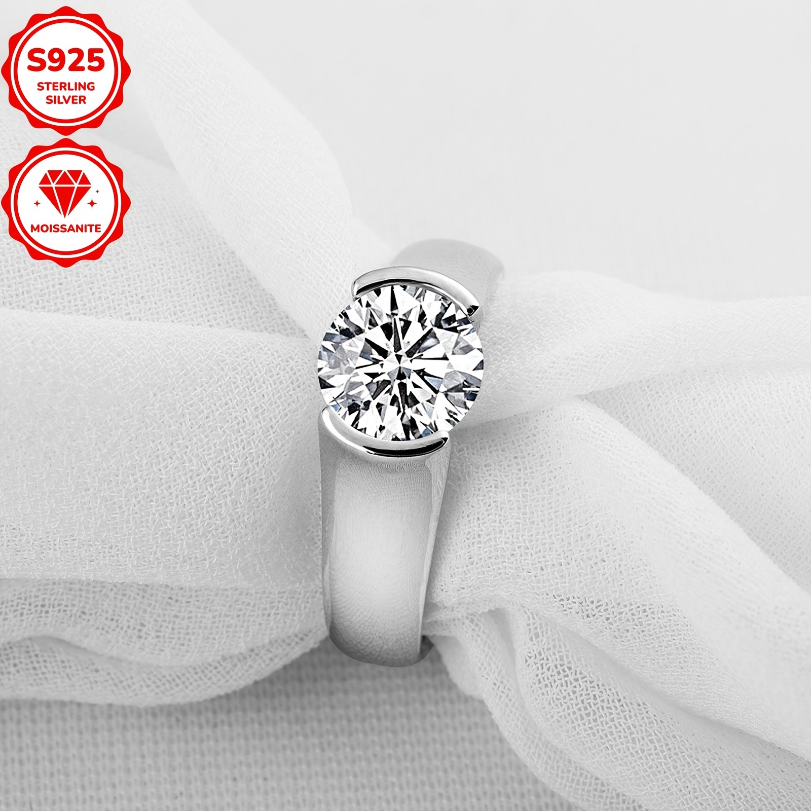 2CT Moissanite Engagement Ring, Classic Design, 925 Sterling Silver