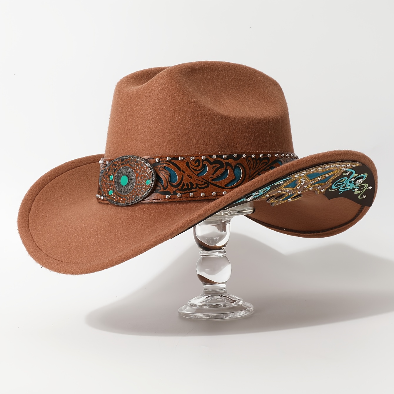 Image of Western Style Carved Decorative Cowboy Hat, Vintage Knight Vibe, Perfect For Music Festivals, Cycling, And Street , A Cool And Stylish Hat
