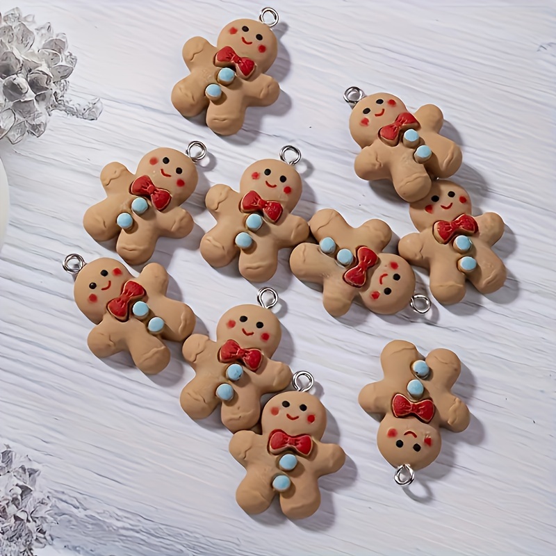 

10pc Gingerbread Charms For Keychain, Resin Christmas Pendant Decorations For Jewelry Making And Crafting