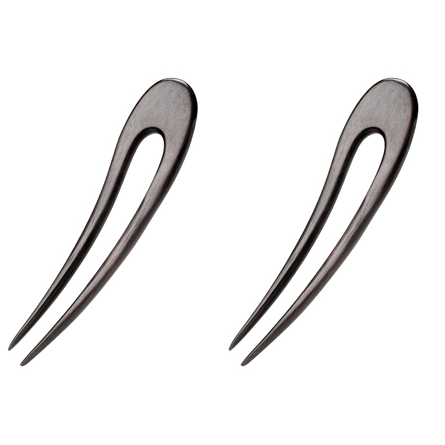 2pcs Vintage Black Wooden Hair Forks for Buns