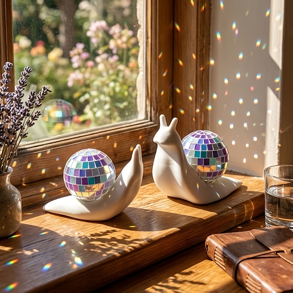 2pcs Snail Disco Ball Suncatcher Indoor Window Ornament, Light-refracting Desktop Accent, And Room Decor Creative Desktop Ornament For Home Decor