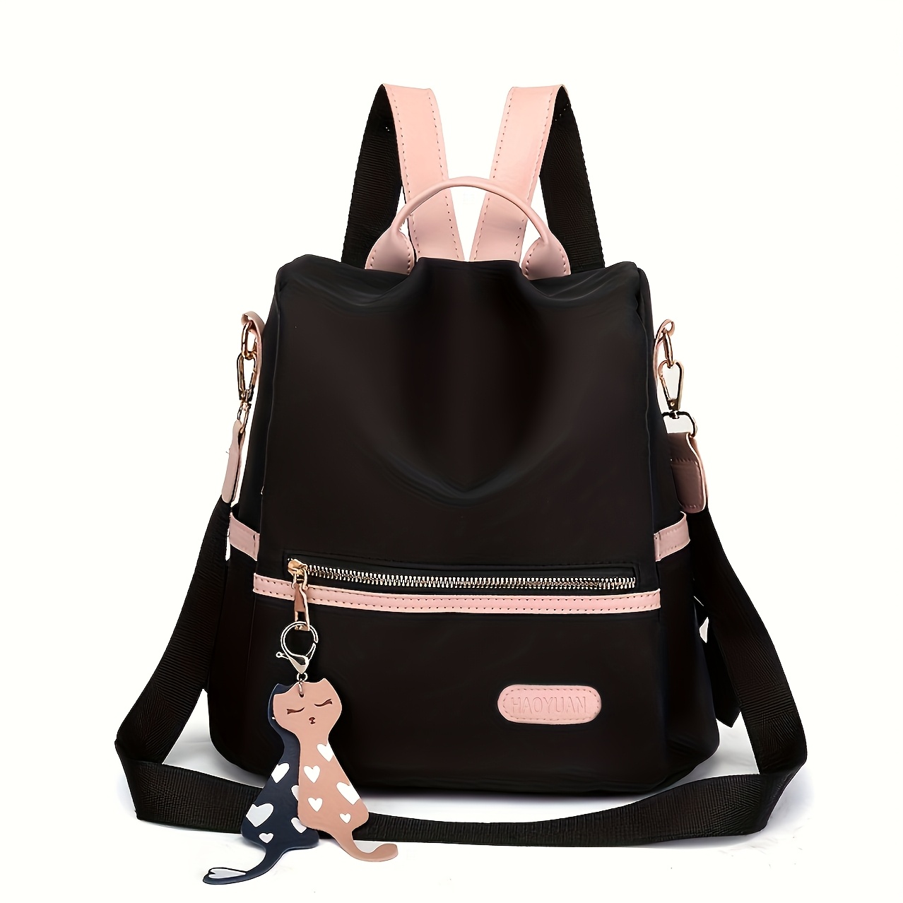 Image of 1pc Of Trendy Women's Backpack, Women's Anti-theft Oxford Cloth Travel Backpack, Lightweight And Stylish With Large Capacity, Pink Shoulder Strap And Handheld, Golden