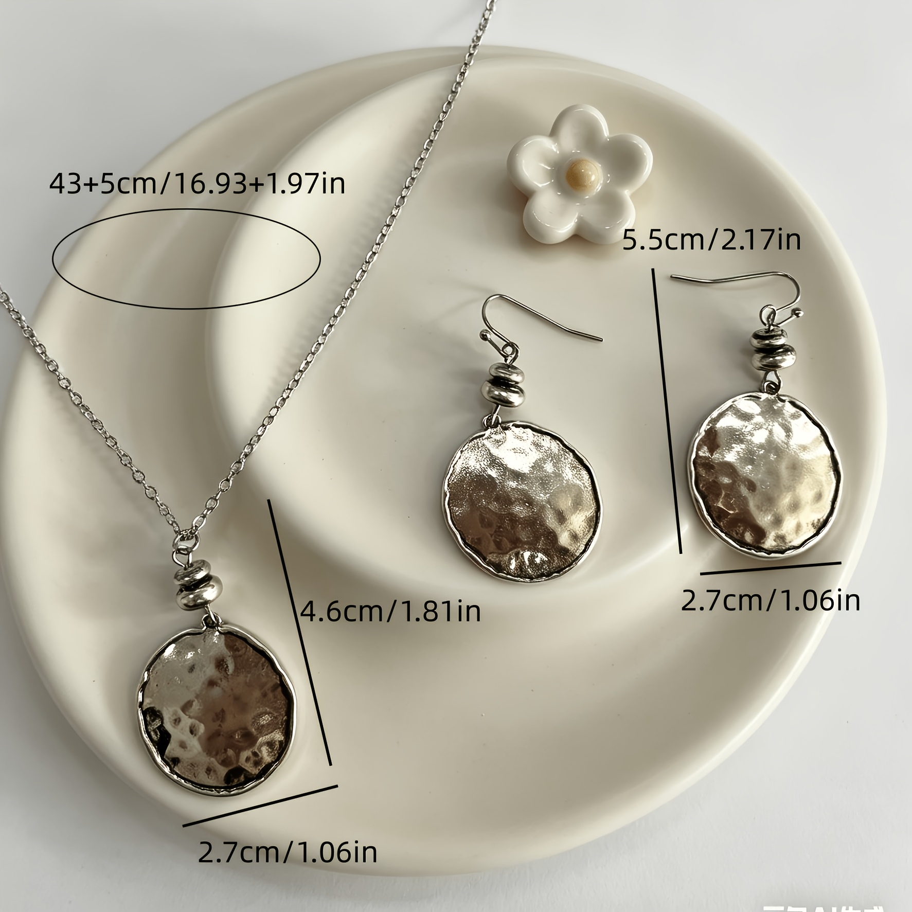 2pcs Set Fashionable Geometric Hammered Texture Jewelry Set