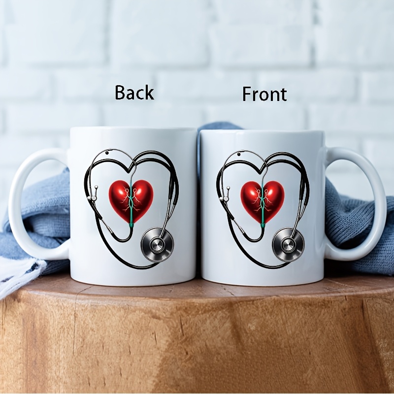 anatomical heart stethoscope   design ceramic mug 11oz red heart with green   stethoscope 325ml large capacity coffee cup for   nurses   professionals unique gift idea 2