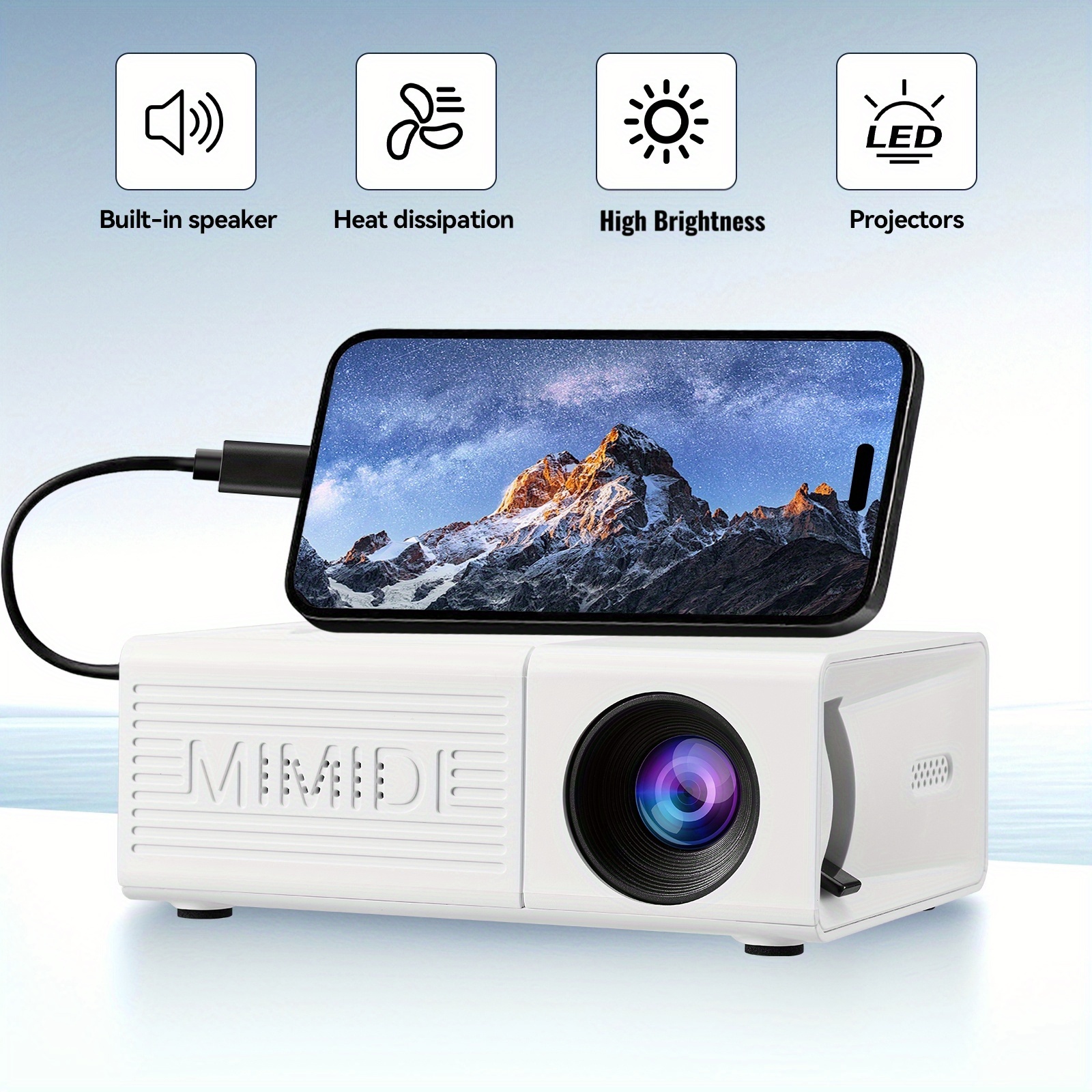 TEMU Newest Portable Mini Projector, Native 1080p, Usb Connection, Compatible With Smartphones, Tablets, Laptops, Tv Sticks And Usb Drives, Table