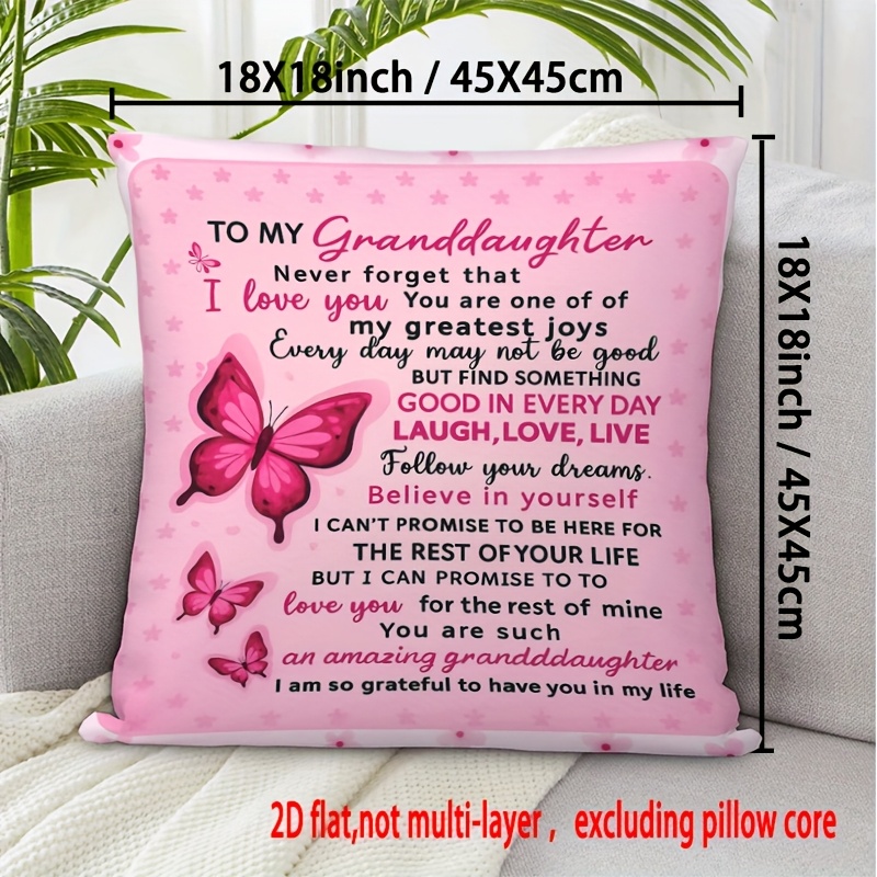 TEMU 1pc Throw Pillow Cover Vintage Romantic Grandparent-grandchild Pillowcase - Pink And Love Letter Pattern, Single-sided Print 18x18 Inches,