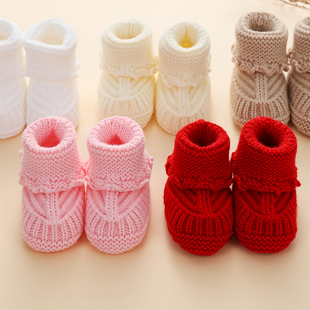 1Pair Baby Knit Socks 0-12m Solid Corchet Walking Socks Ins Cream Solid Color Short Socks for Infant Boys Girls Clothing