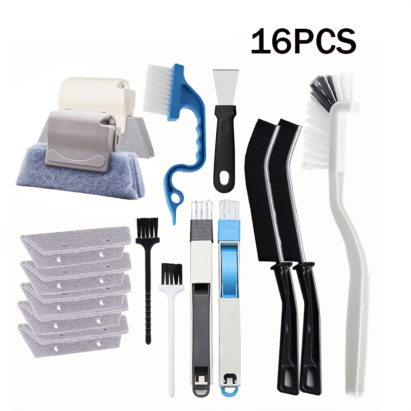 TEMU Kit de 16 brosses de nettoyage, brosse pour enlever la poussière des rainures de fenêtre, brosse pour nettoyer les des joints de porte, convient