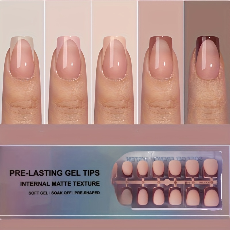 E-shop 150 Stück Französische Gel-Nägel - Nude French Style Matt Press-On Nägel, Kurze Quadratische Nagelspitzen, Weiche Gel-Kunstnägel, Soak-Off