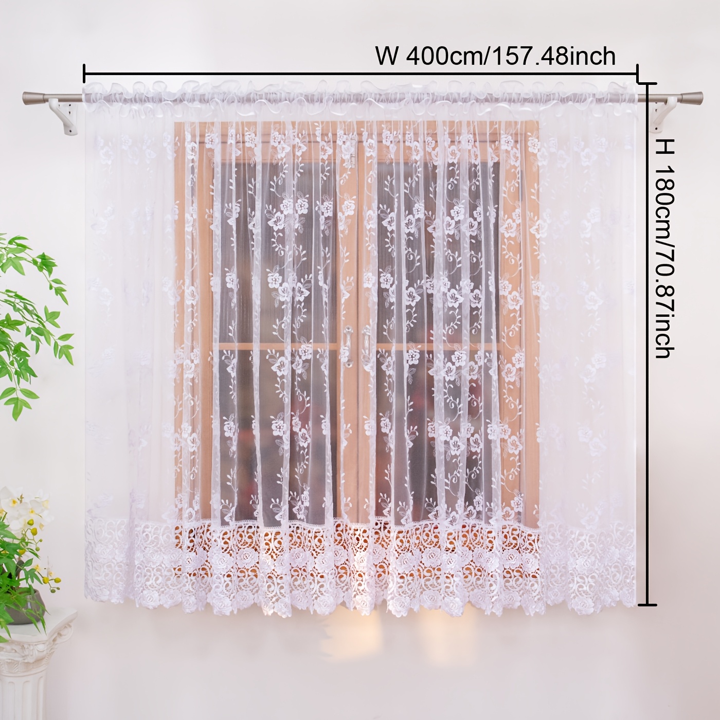 Image of Curtains With Floral Pattern - Rod Pocket Top, Lace Trim Bottom, 1pc - Decor Drapes For Living Room, Bedroom, Or Kitchen - Light Blocking, Thermal Insulated, W400*h180cm/w157*h70inches