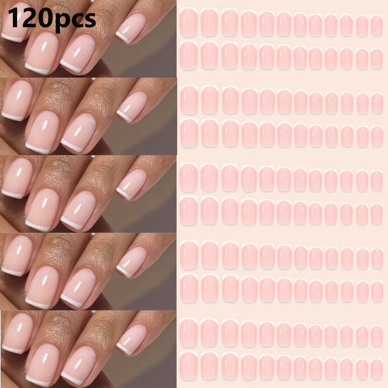 E-shop 120 Stk. kurze quadratische Acryl-Künstliche Nägel – Französischer Stil mit weißem Rand, glänzendes Finish, maschinengefertigt, für Frauen & ,