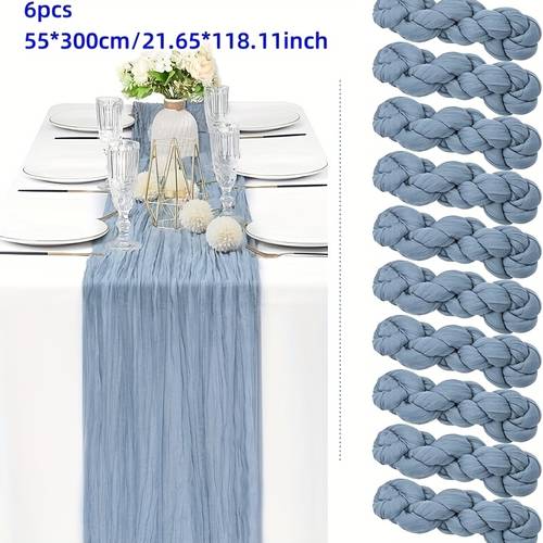 6 sztuk beżowy bieżnik na stół z gazy 55*300 cm, błękitny bieżnik z gazy w boho, rustykalny przezroczysty bieżnik na stół do dekoracji ślubnych, restauracji, na imprezy, święta, boże narodzenie i urodziny