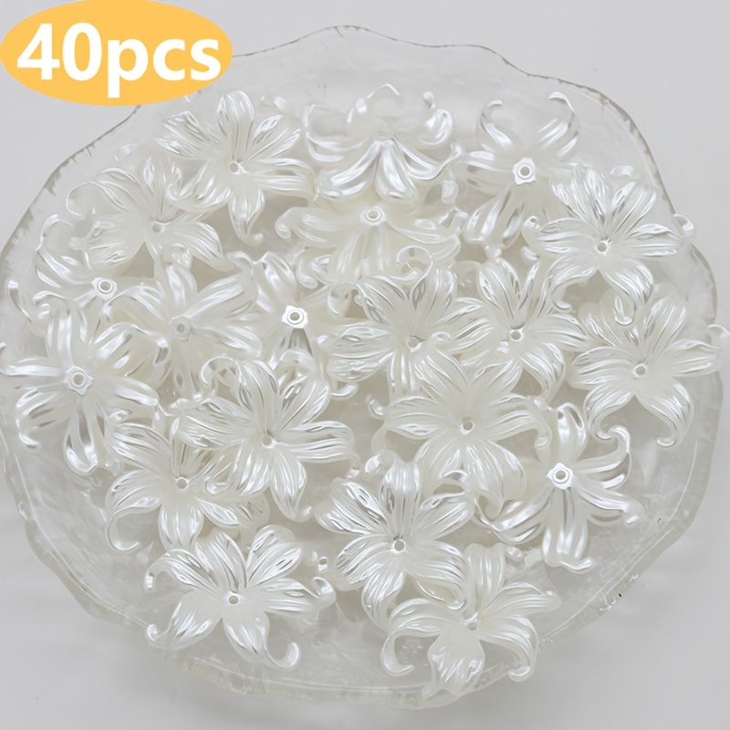 TEMU 40pcs Off-white Rolled Edge Six-petal Flower Additions, French Retro Style, Three-dimensional Handmade Additions, Homemade Keychain Bag Charms,