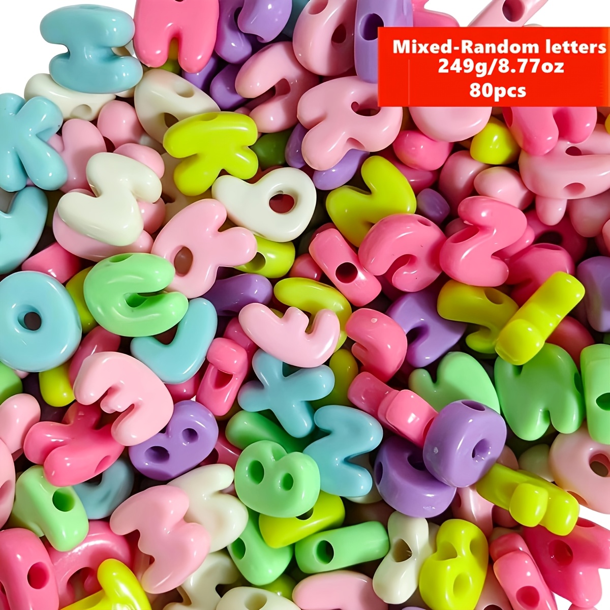 TEMU 80 piezas 249G/8.77Oz 19-28Mm Aleatorias Acrílicas Color Mezclado Cuentas del Alfabeto con Agujero Grande, 26 Inglesas, para Hacer Colgantes,