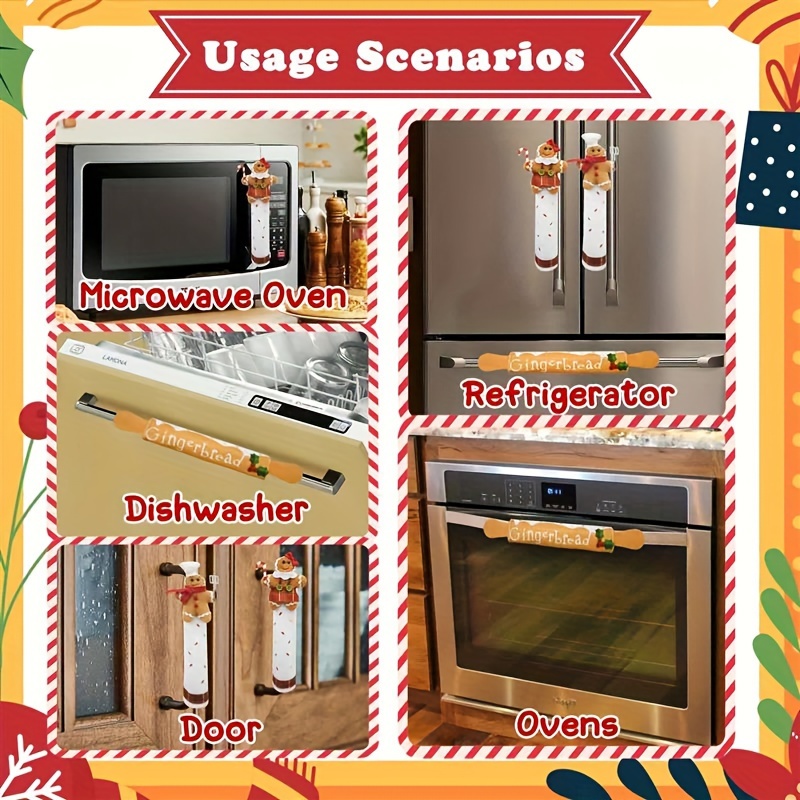 3pcs set christmas gingerbread refrigerator door handle covers washable feather free microwave safe kitchen decor christmas decor details 1