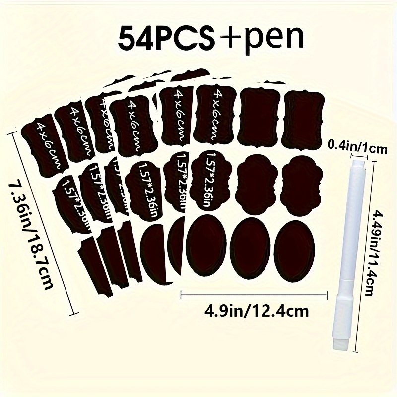 Image of 54pcs Reusable Food Storage Container Labels With Pen - Glue-free, Self-adhesive, Blackboard Sticker For Spices, Cheese, And More