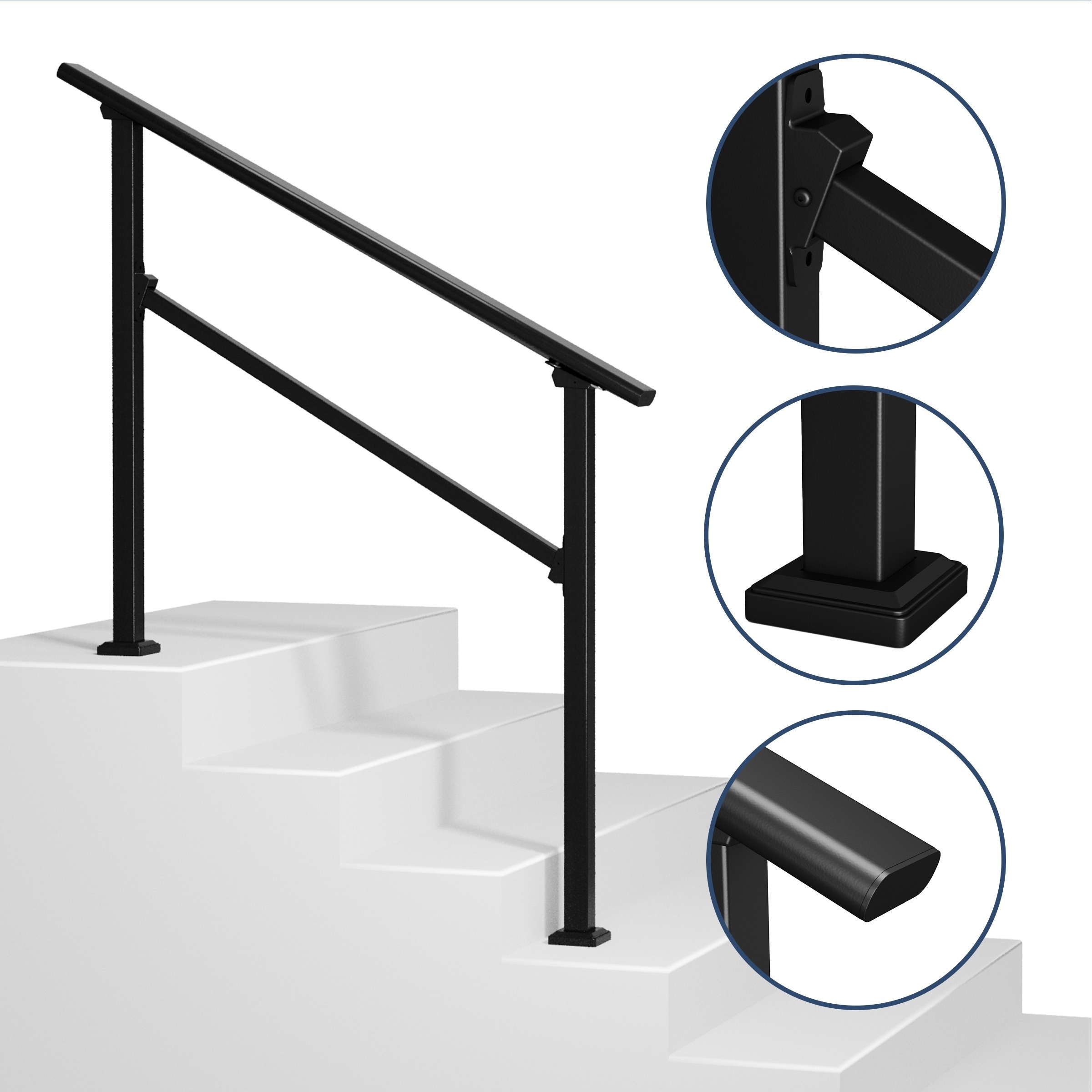 

Hufy 4 Step Hand Rails For Outdoor Steps, Metal Railing For Stairs, Porch Railing Kit (3-4 Steps Handrail)