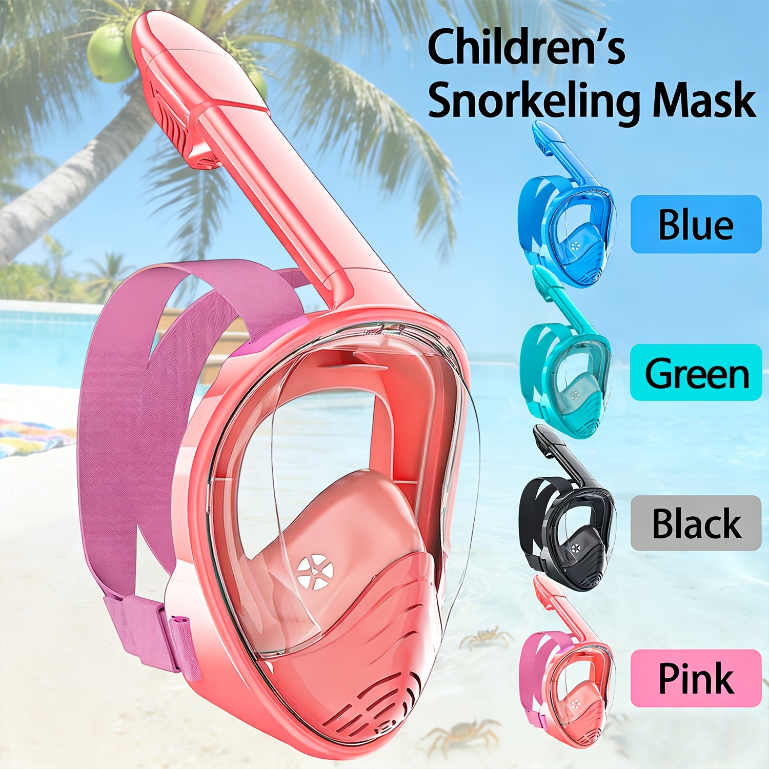 1 Kids Full Face Snorkeling Mask | Snorkeling Gear with Camera Mount, 180-Degree Panoramic View, Anti-Fog and Anti-Leakage, Suitable for Boys and Girls, Mixed Color, BOKEFA Brand