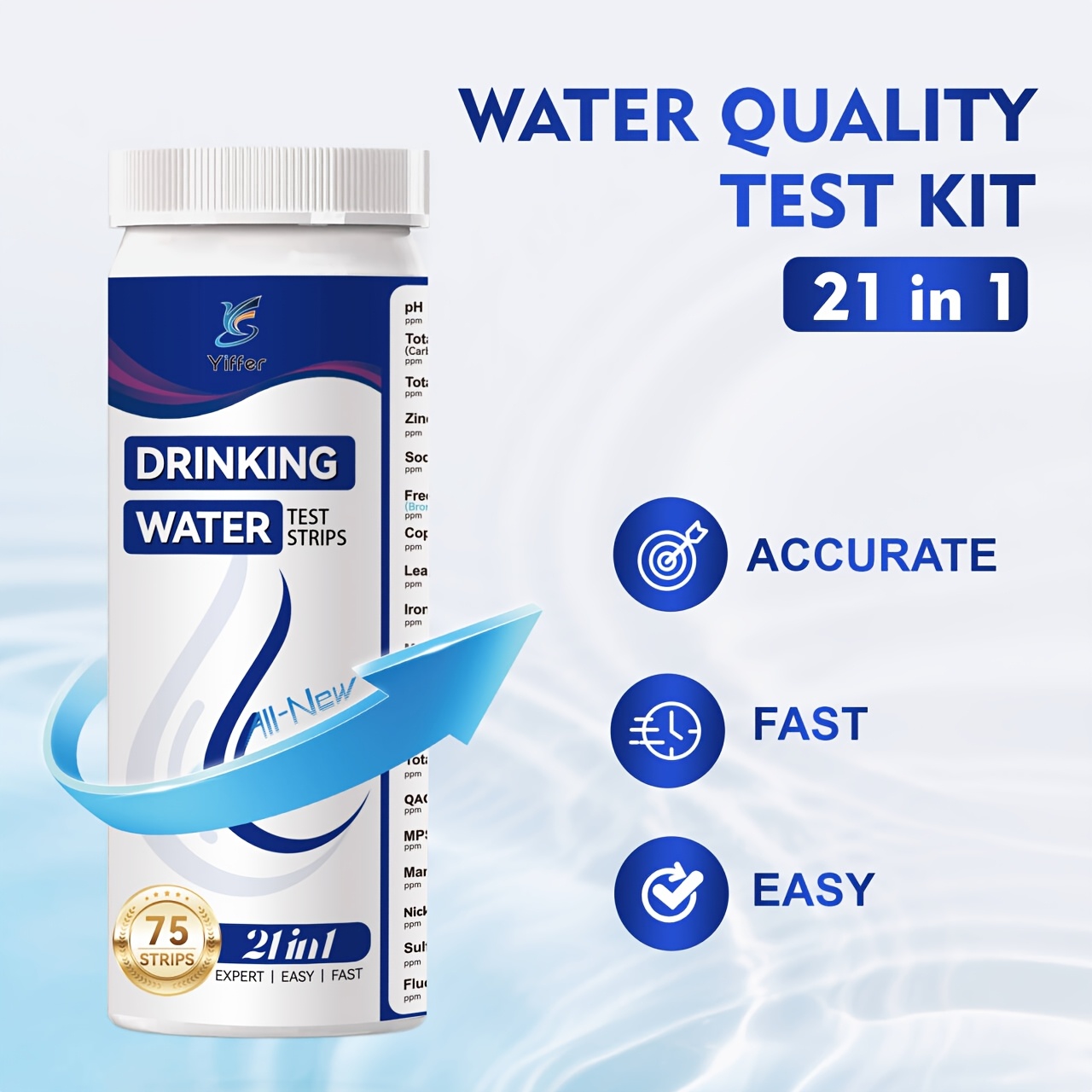 21 In 1 Accurate Drinking Water Testing Kits 75 Strips, Brand New Upgraded Version, Fully Quality Issues, Well And Tap Water Test Kit, Strips For, Fluoride, , Hardness, Ph, Mps And More