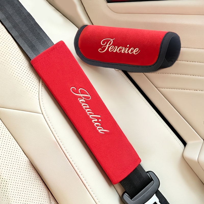 TEMU Juego de 2 piezas ( para cinturón de seguridad y para asa) bordada personalizada para cinturón de seguridad de coche, personalizable con bordado