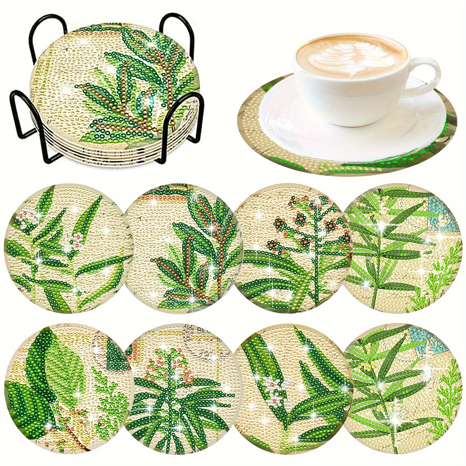 

8pcs - Diamond Art Coaster Set - Diy Round Kit , Supplies