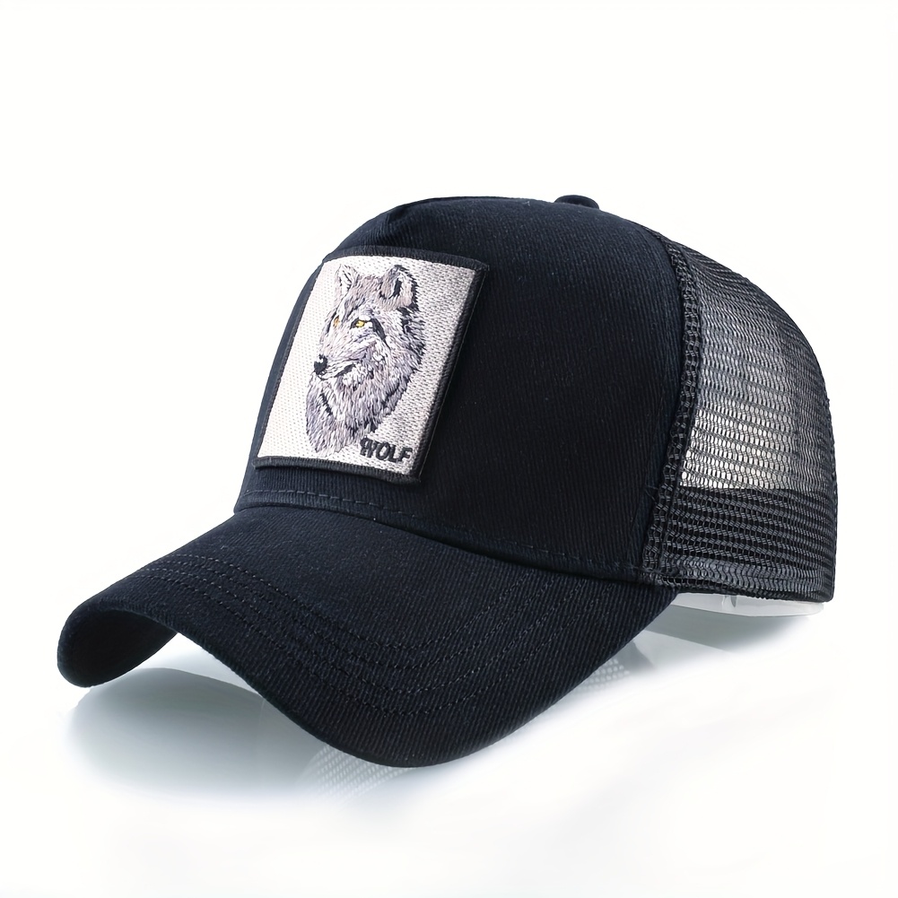 Embroidered "wolf Head" Style Baseball Cap, Unisex Trucker Hat, Gender-neutral Snapback Cap, Sun Outdoor Hip-hop Hat
