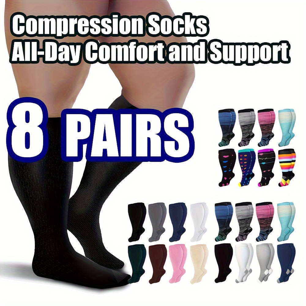 

8 Pairs Plus Size Socks For Women Men Socks Wide Calf Sock Knee High Length Support De Compresión Para Mujer For Work Leg Long Stockings Travel Beat Rated